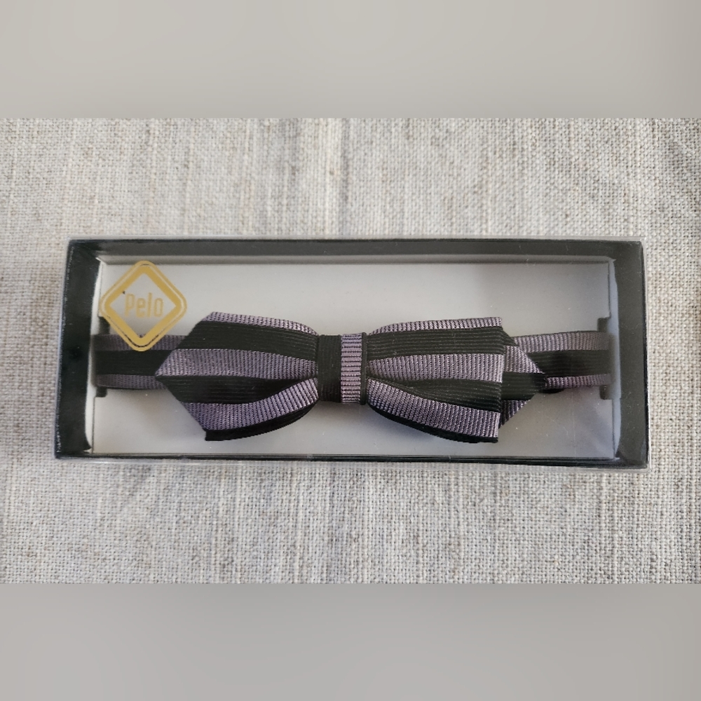 Vintage 🎩 Men's Pelo Bow Tie Black/Lavender Grosgrain - New in Box $18